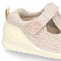 New Cotton canvas little T-Strap shoes with velcro strap design and reinforced toe cap and counter for first steps.