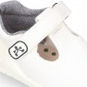 New Cotton canvas little T-Strap shoes with velcro strap design and reinforced toe cap and counter for first steps.