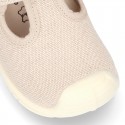 New Cotton canvas little T-Strap shoes with velcro strap design and reinforced toe cap and counter for first steps.