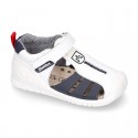 New Washable leather Tennis shoes Sandal style with velcro strap with reinforced toe cap and counter for first steps.