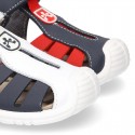 New Washable leather Tennis shoes Sandal style with velcro strap with reinforced toe cap and counter for first steps.