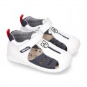 New Washable leather Tennis shoes Sandal style with velcro strap with reinforced toe cap and counter for first steps.