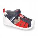 New Washable leather Tennis shoes Sandal style with velcro strap with reinforced toe cap and counter for first steps.