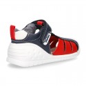 New Washable leather Tennis shoes Sandal style with velcro strap with reinforced toe cap and counter for first steps.