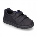 Washable Nappa leather kids sporty shoes laceless and with reinforced toe cap.