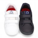 Washable Nappa leather kids sporty shoes laceless and with reinforced toe cap.