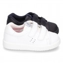 Washable Nappa leather kids sporty shoes laceless and with reinforced toe cap.