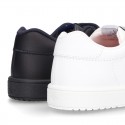 Washable Nappa leather kids sporty shoes laceless and with reinforced toe cap.