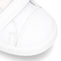 Washable Nappa leather kids sporty shoes laceless and with reinforced toe cap.