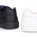 Washable Nappa leather kids sporty shoes laceless and with reinforced toe cap.