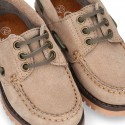 Classic Suede leather Boat shoes with shoelaces and thick soles for kids.