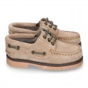 Classic Suede leather Boat shoes with shoelaces and thick soles for kids.