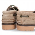Classic Suede leather Boat shoes with shoelaces and thick soles for kids.