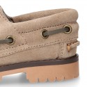 Classic Suede leather Boat shoes with shoelaces and thick soles for kids.