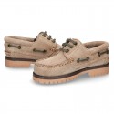 Classic Suede leather Boat shoes with shoelaces and thick soles for kids.