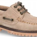 Classic Suede leather Boat shoes with shoelaces and thick soles for kids.