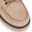 Classic Suede leather Boat shoes with shoelaces and thick soles for kids.