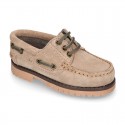 Classic Suede leather Boat shoes with shoelaces and thick soles for kids.