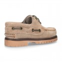 Classic Suede leather Boat shoes with shoelaces and thick soles for kids.