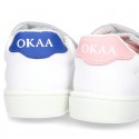 New Okaa Tennis shoes with LEATHER INSOLE and velcro strap for kids.