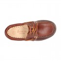 Classic cowhide leather Boat shoes with shoelaces and thick soles for kids.