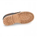 Classic cowhide leather Boat shoes with shoelaces and thick soles for kids.
