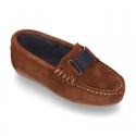 New Classic Suede leather Moccasin shoes with ribbon detail mask.