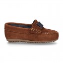 New Classic Suede leather Moccasin shoes with ribbon detail mask.