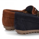 New Classic Suede leather Moccasin shoes with ribbon detail mask.