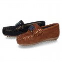 New Classic Suede leather Moccasin shoes with ribbon detail mask.