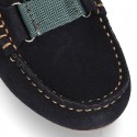 New Classic Suede leather Moccasin shoes with ribbon detail mask.