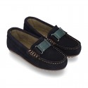 New Classic Suede leather Moccasin shoes with ribbon detail mask.