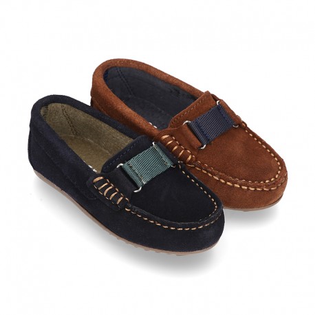 New Classic Suede leather Moccasin shoes with ribbon detail mask.