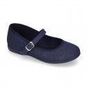 New LINEN canvas Mary Jane shoes with thin buckle fastening.