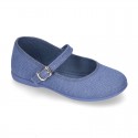 New LINEN canvas Mary Jane shoes with thin buckle fastening.