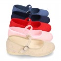 New LINEN canvas Mary Jane shoes with thin buckle fastening.