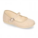 New LINEN canvas Mary Jane shoes with thin buckle fastening.