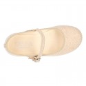 New LINEN canvas Mary Jane shoes with thin buckle fastening.