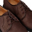 Zapato colegial tipo Blucher con cordones en piel lisa Boxcalf.