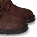 Zapato colegial tipo Blucher con cordones en piel lisa Boxcalf.