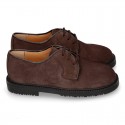 Zapato colegial tipo Blucher con cordones en piel lisa Boxcalf.