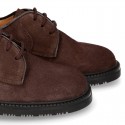 Zapato colegial tipo Blucher con cordones en piel lisa Boxcalf.