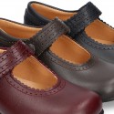 New School Classic Nappa leather little Mary Jane shoes with velcro strap with button and scallop design.