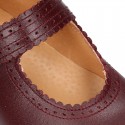 New School Classic Nappa leather little Mary Jane shoes with velcro strap with button and scallop design.