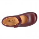 New School Classic Nappa leather little Mary Jane shoes with velcro strap with button and scallop design.