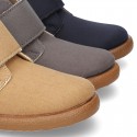 New Casual little ankle boots shoes with VELCRO strap in waxed canvas.