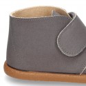 New Casual little ankle boots shoes with VELCRO strap in waxed canvas.