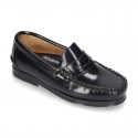 New classic formal Moccasin shoes with detail mask in Antik leather.