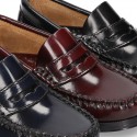 New classic formal Moccasin shoes with detail mask in Antik leather.