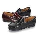 New classic formal Moccasin shoes with detail mask in Antik leather.